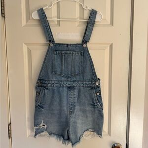 Rolla’s Original Short blue denim high rise distressed overalls women 28‎